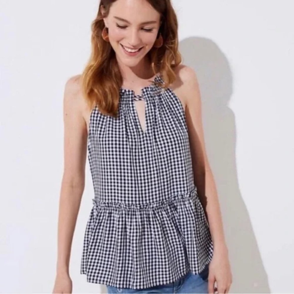 LOFT Gingham Peplum Halter Cami